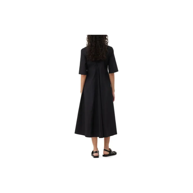 GANNI Exclusive Black Cotton Poplin Maxi Dress Short-Sleeved Dresses Women's Black-3