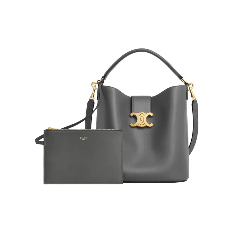 CELINE Calfskin Shoulder Bag, Crossbody Bag, Handbag Medium Size Women's Anthracite-3