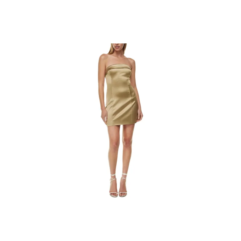ARITZIA Ten Shimmer Satin Tube Dress Sleeveless Dress Women's Wicker Tan-2