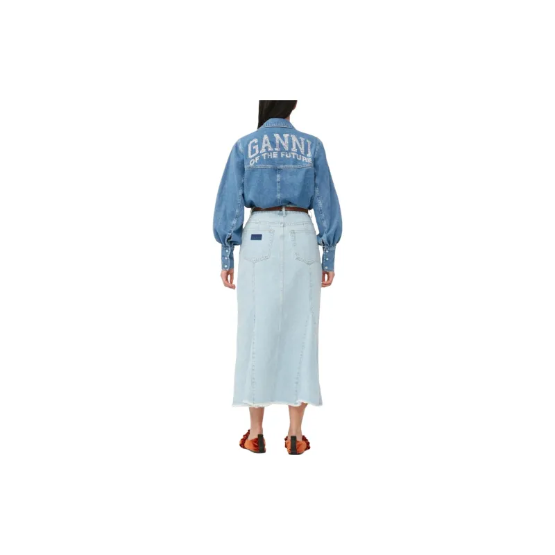 GANNI Denim Peplum Midi Skirt-3