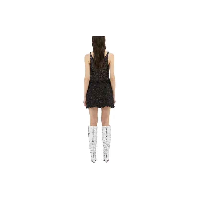 MSGM High Waist Frayed Trim Boucle Mini Skirt-2