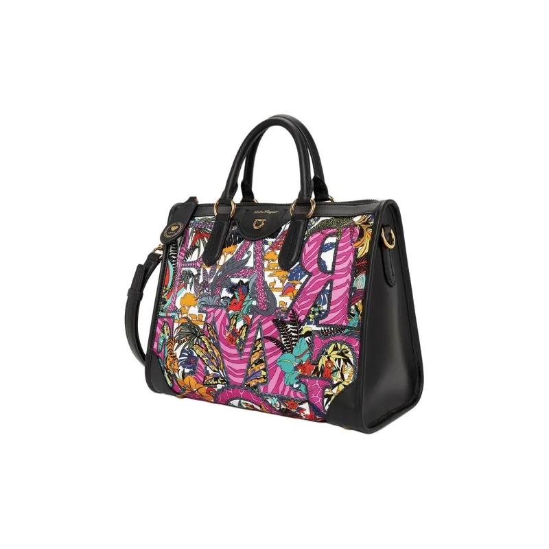 FERRAGAMO Nylon Shoulder Bag Crossbody Bag Handbag Medium Size Women's Black & Multicolor-2