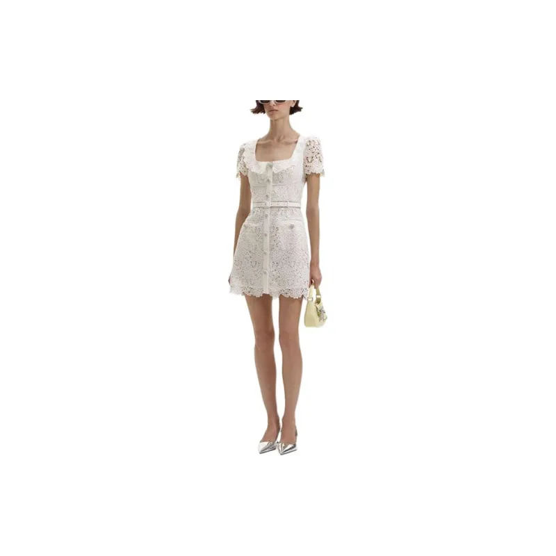 Self portrait Short Sleeved Dress Women's Ivory White-1