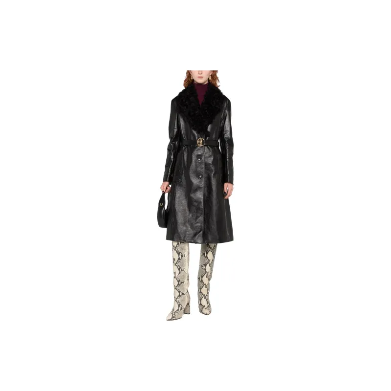BALLY Shearling-trim Belted Leather Coat-3