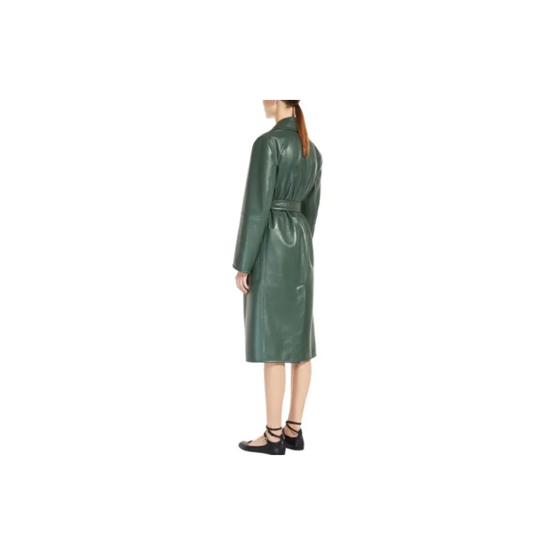 MaxMara Belted Leather Trench Coat-7
