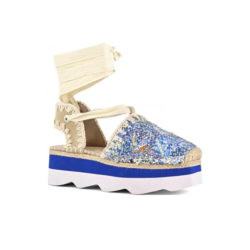 MOU Espa Casual Single Shoes 5.5cm Women's Blue Beige-2