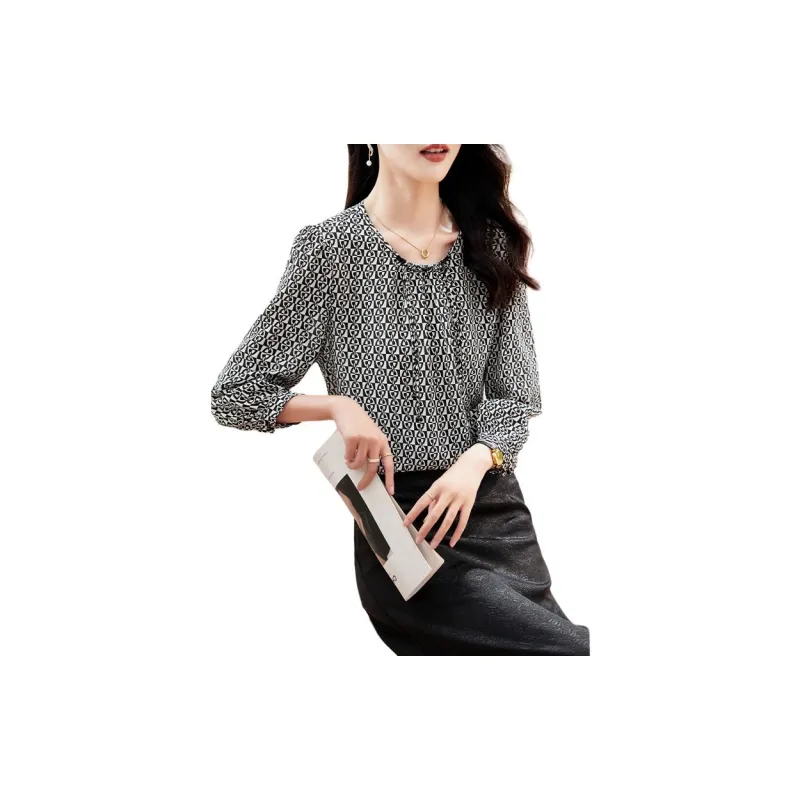 Yi Mengyuan Silk Shirt Women's Black White Heather-4