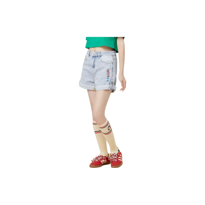 LALABOBO Denim Shorts Women's Medium Blue White-3
