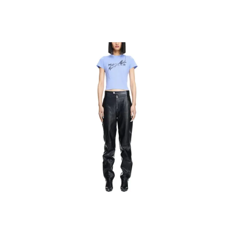 Mugler H&M Printed Fitted T shirt Blue-1