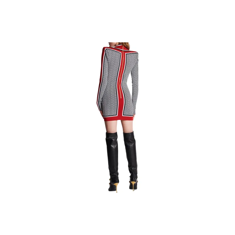 BALMAIN V neck Monogram Knitted Minidress-2