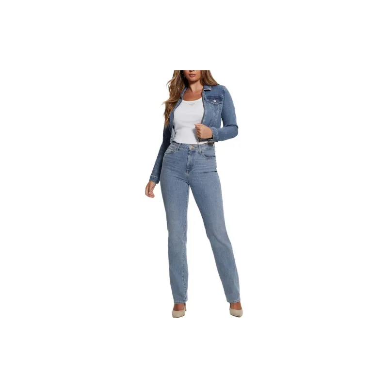 GUESS Sexy Crop Denim Jacket Jackets Coats Women's Blue-4