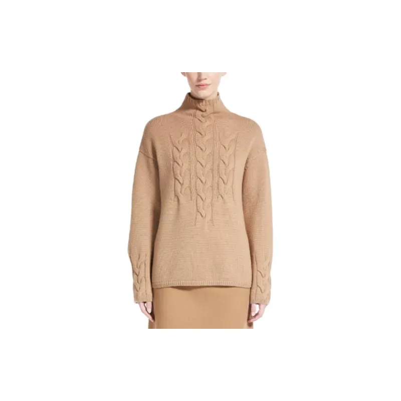 MaxMara Kristin Collection Cable-Knit Wool And Cashmere Polo-Neck Sweater Sweater Women's Brown-1