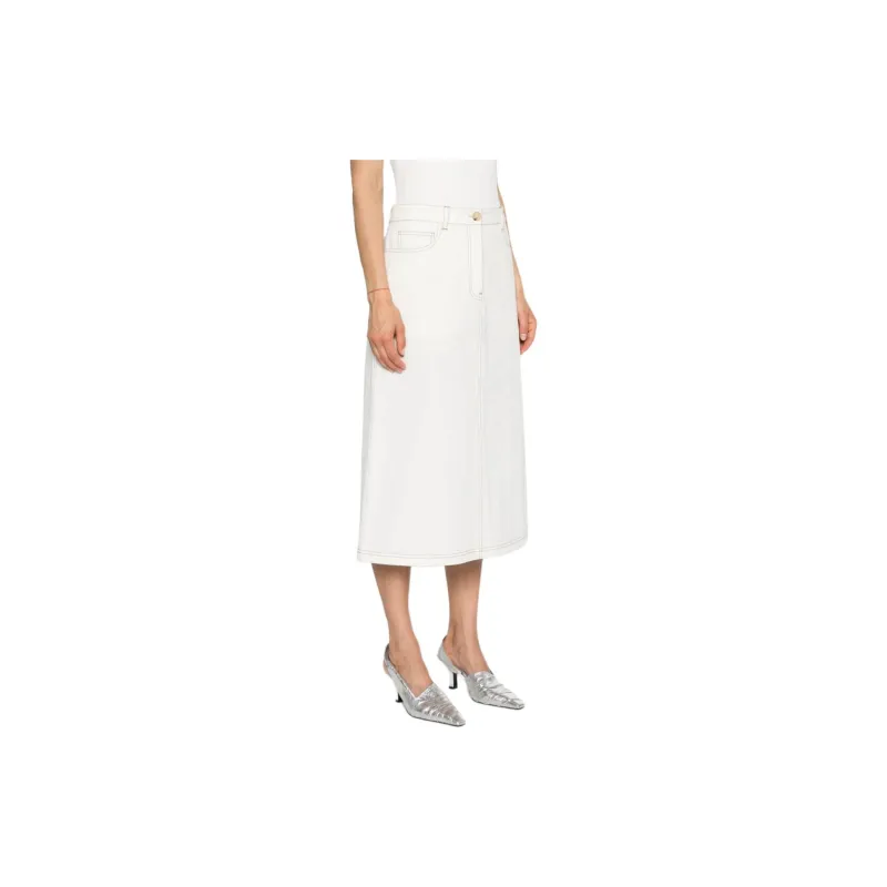 TOTEME Low Rise Contrast Stitched Midi Skirt-3