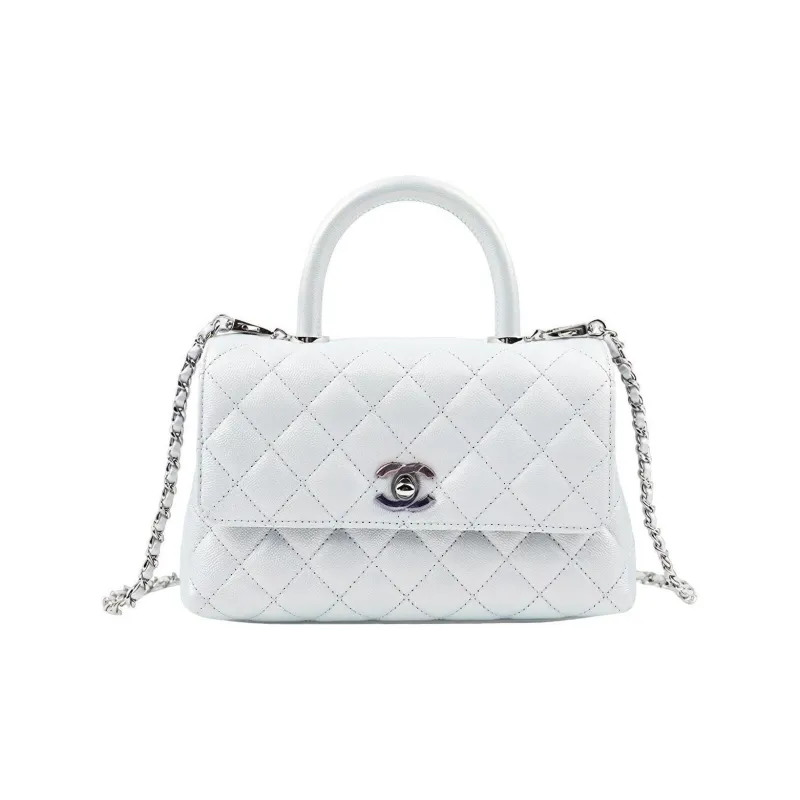 CHANEL Coco Handle Embossed Calfskin Shoulder Bag, Crossbody Bag, Handbag Women's Iridescent Blue-0
