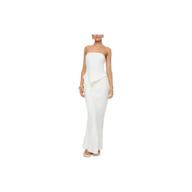 PRINCESS POLLY BIRDIE ASYMMETRIC LINEN BLEND TOP Strapless Top Women's WHITE/White-1