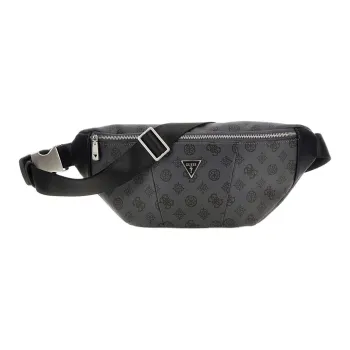 GUESS Genuine Leather One Shoulder Crossbody Fanny Pack Men's Black
