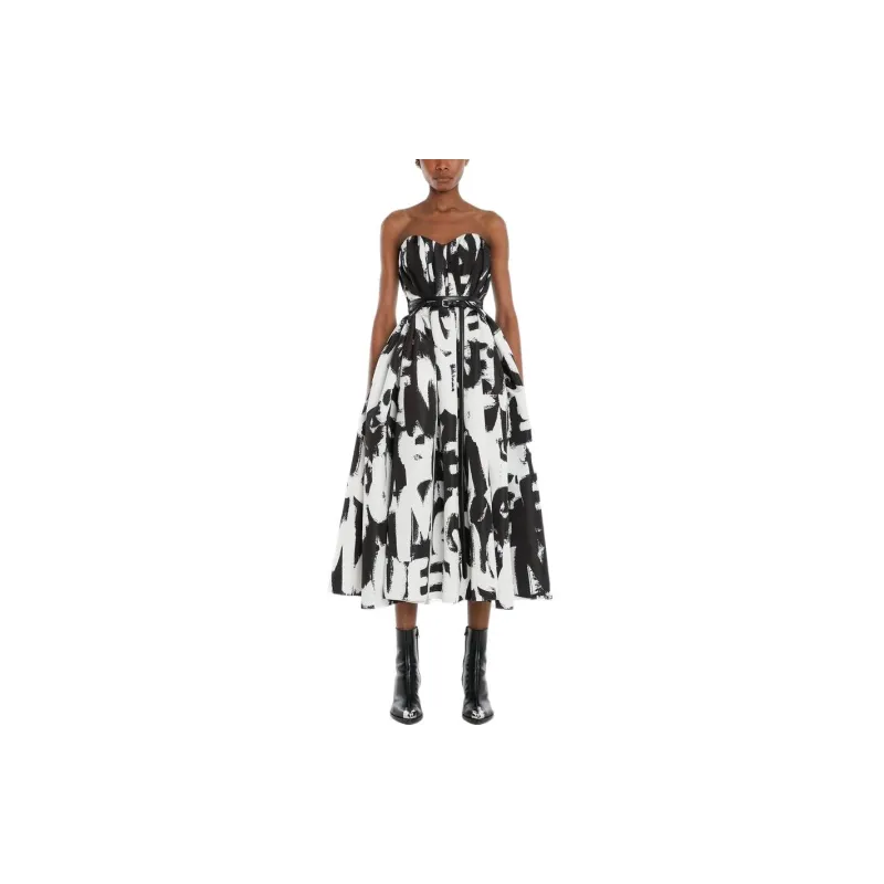 Alexander McQueen Sleeveless Dresses Women's Black/White-1