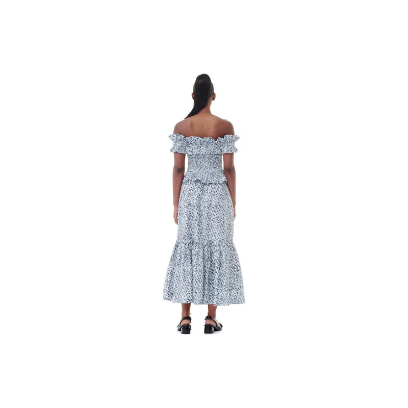 GANNI SS24 Casual Long Skirt Women's Glacier Lake Blue-1