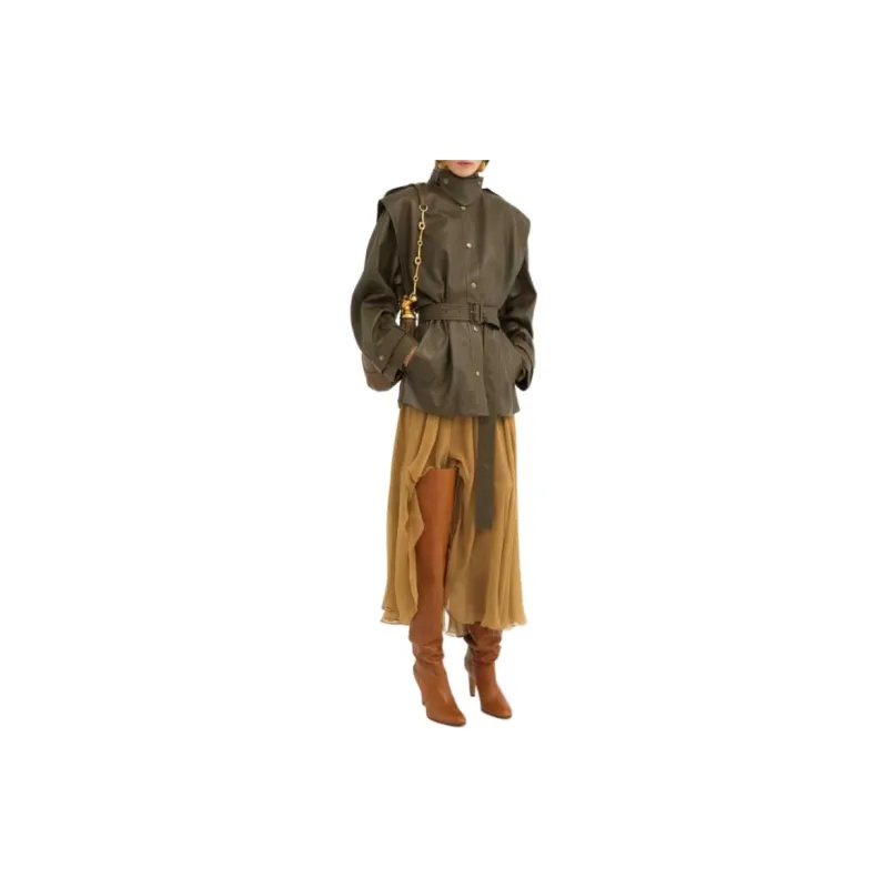 Chloe FW24 Leather Jacket Women's Almond Brown Color-3