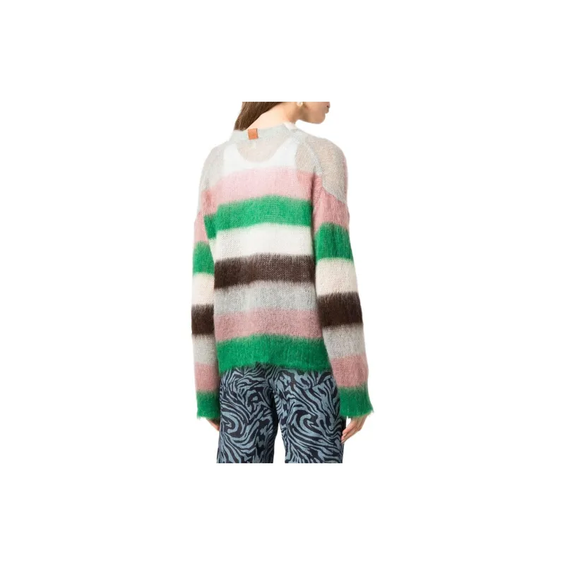 LOEWE Stripe Mohair Cardigan 'Green/Pink'-3