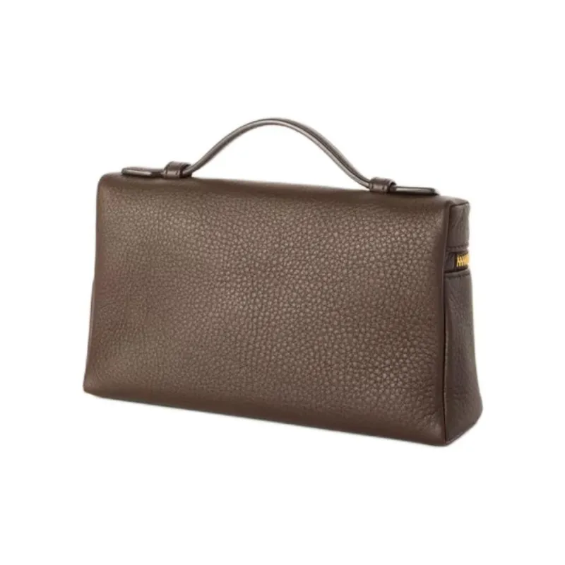 Loro Piana Cow Leather Shoulder Bag Crossbody Bag Handbag Women's Dark Licorice Chocolate With Sun Gold-1