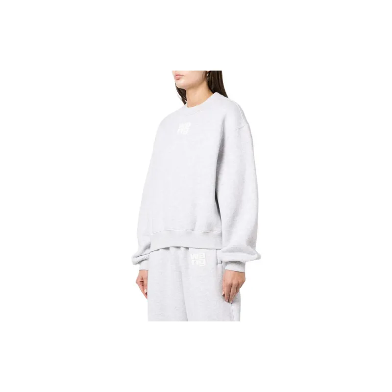 T By Alexander Wang Essential Puff Logo Terry Crewneck Sweatshirt Heather Grey-3