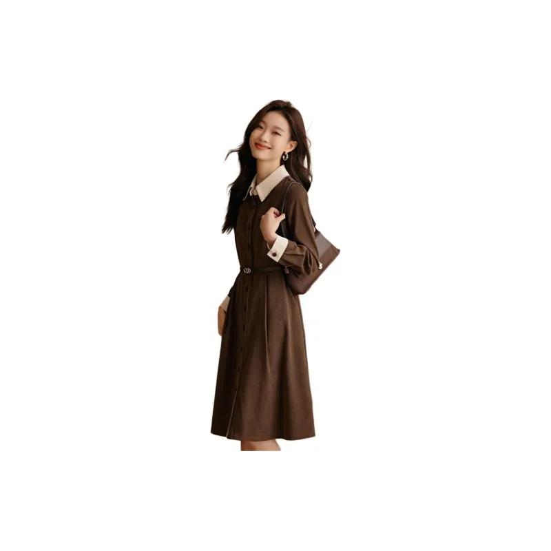 Mo Han Yi Mei Long Sleeved Dresses Women's Coffee-2