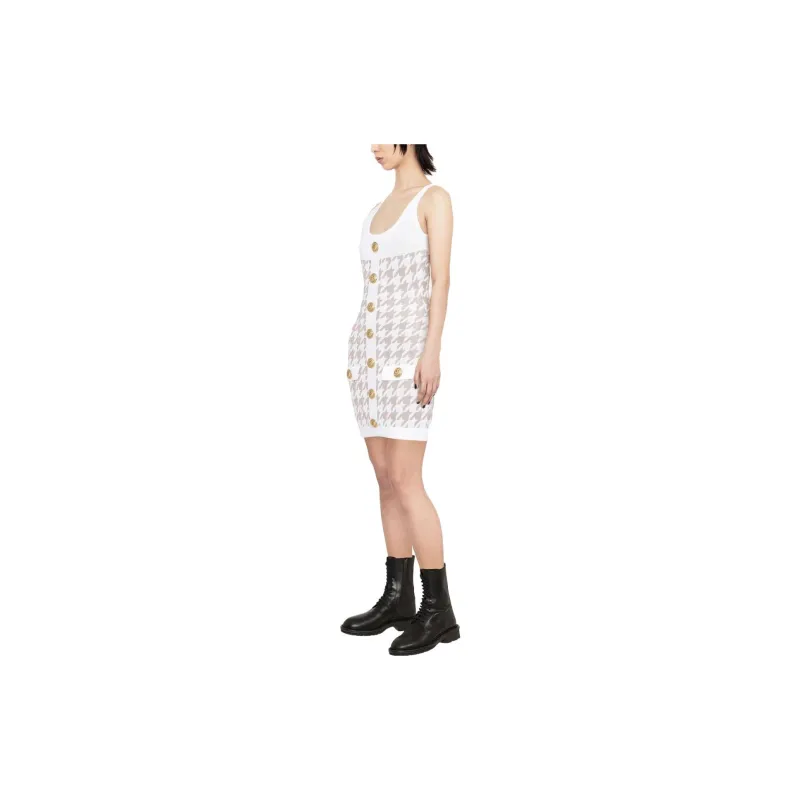 BALMAIN Houndstooth Sleeveless Minidress-3
