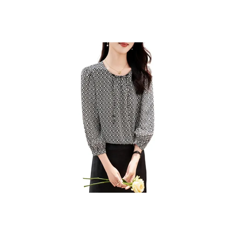 Yi Mengyuan Silk Shirt Women's Black White Heather-2