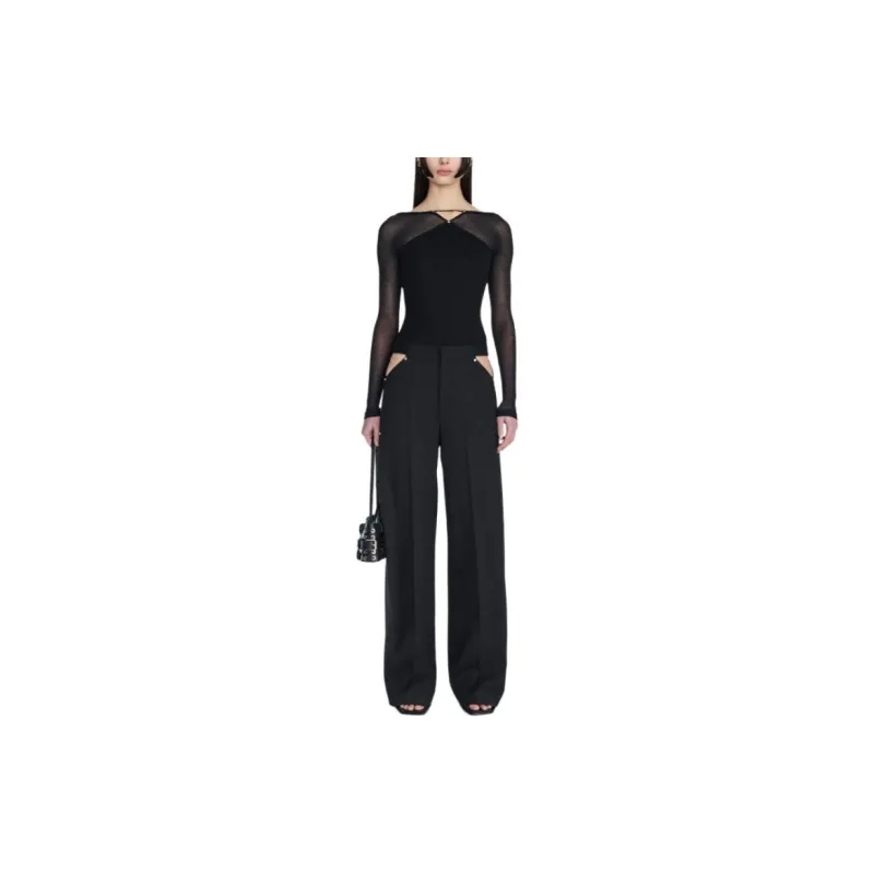 DION LEE SS24 PIERCED STUD LONG SLEEVE TOP T Shirt Women's Black-2