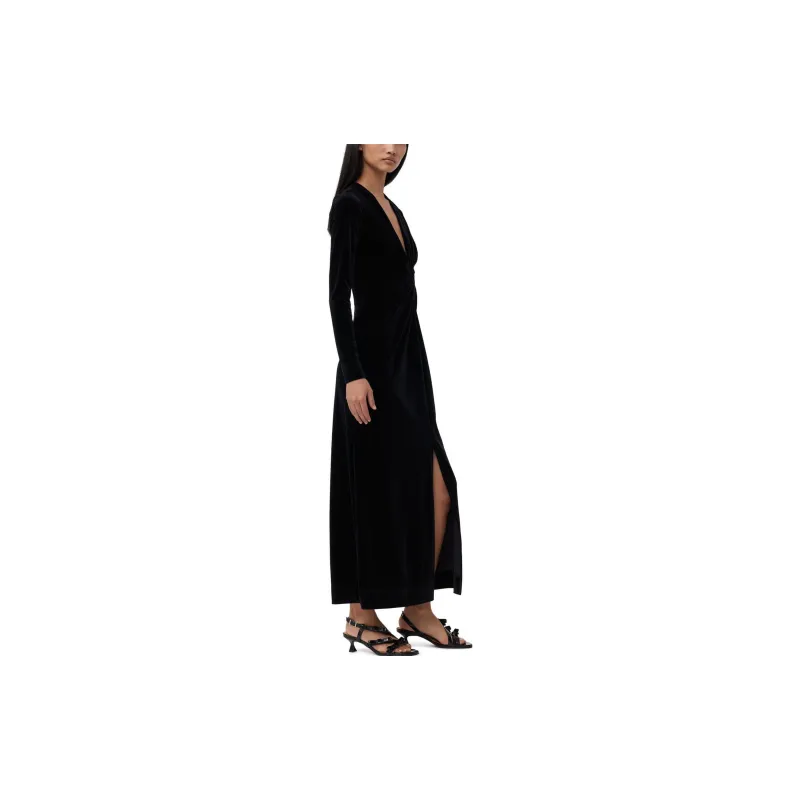 GANNI Velvet Jersey Twist Long Dress Long Sleeved Dress Women's Black-4