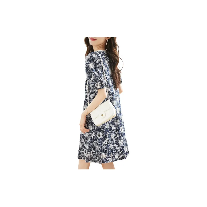 Mo Han Yi Mei Short Sleeved Dresses Women's Navy Blue-2