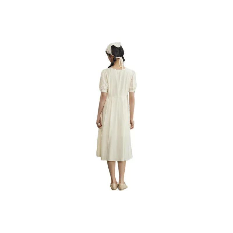 ZIHAN Short Sleeved Dress Women's Beige Gold-1