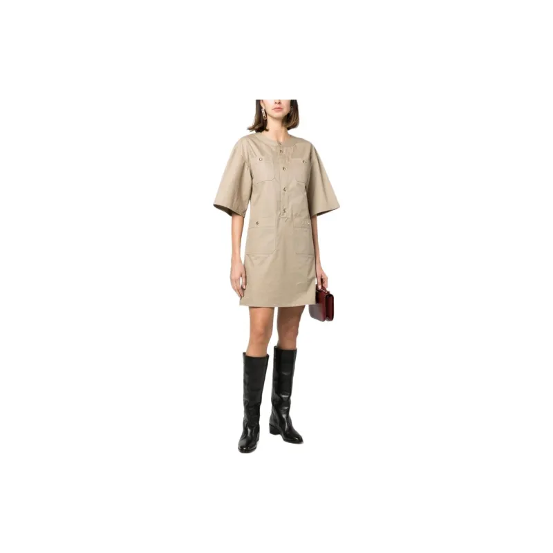 CELINE Short Sleeved Dresses Women's Beige-1