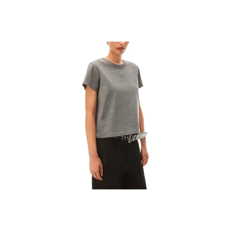 Alexander Wang Puff Logo Shrunken Tee In Glitter Jersey Sidewalk-3