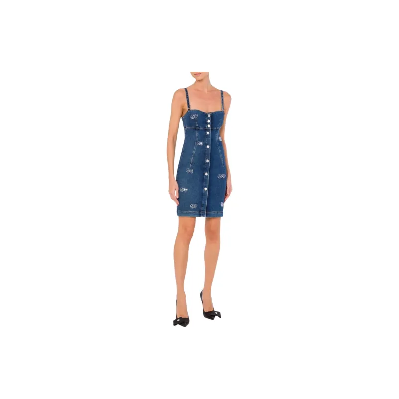 MOSCHINO Jeans Appliquéd Sleeveless Denim Mini Dress-2