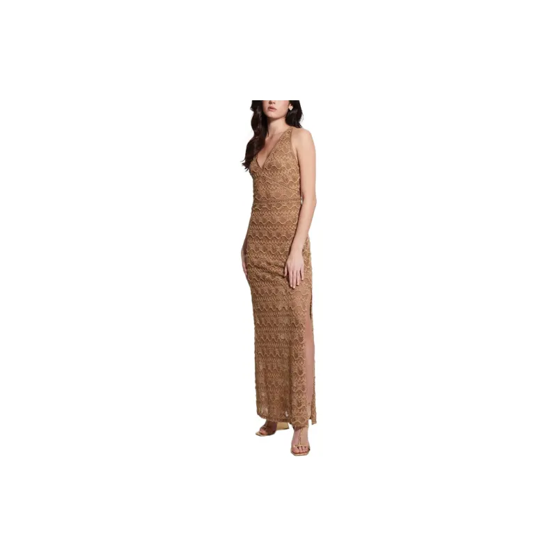 GUESS Liza Lace Maxi Dress Sleeveless Dress Women's Brown-3