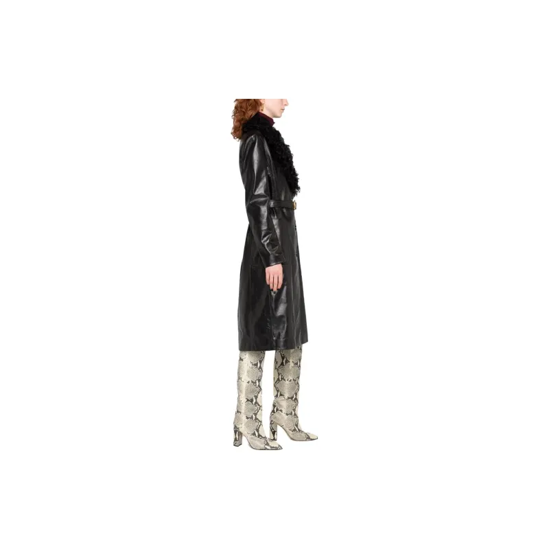 BALLY Shearling-trim Belted Leather Coat-4