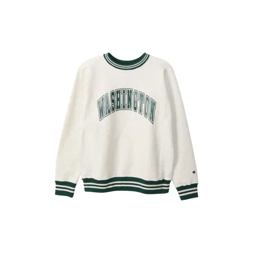 Champion Reverse Weave Sweatshirts Unisex Oatmeal/ Green