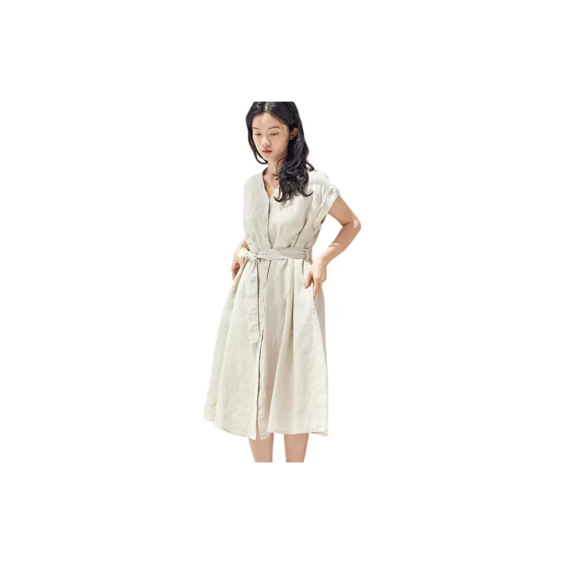 ZIMO Short Sleeved Dresses Women's Hemp-1
