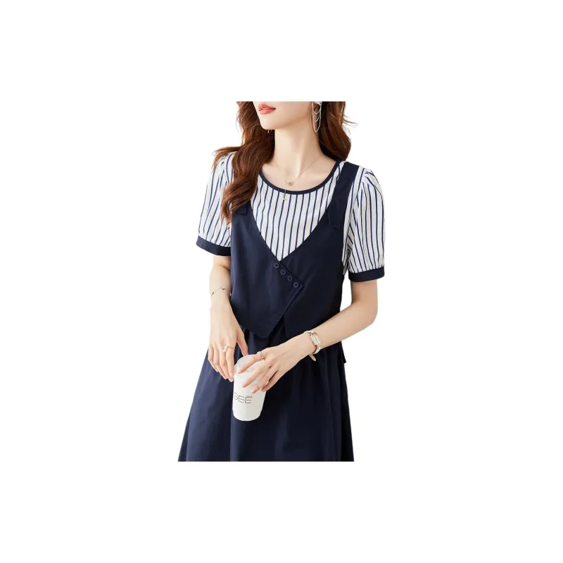 TERRE BLEUE Short Sleeved Dress Women's Blue-1