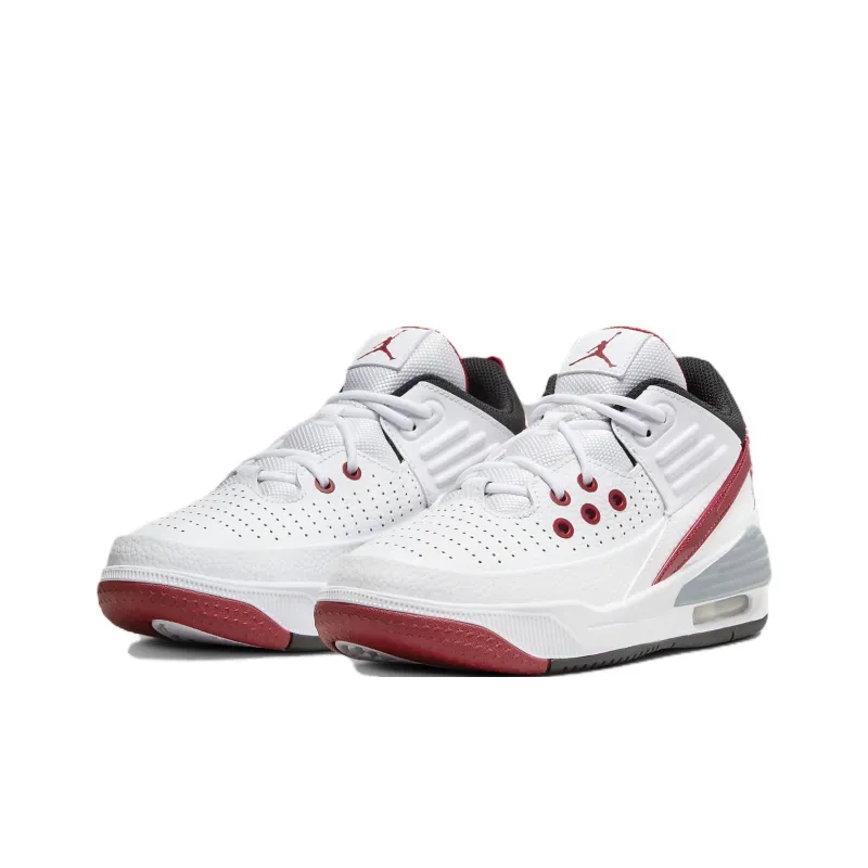 Jordan Max Aura 5 Cushioning, Wear Resistant Low Top Children's Basketball Shoes White Red Teenagers-2