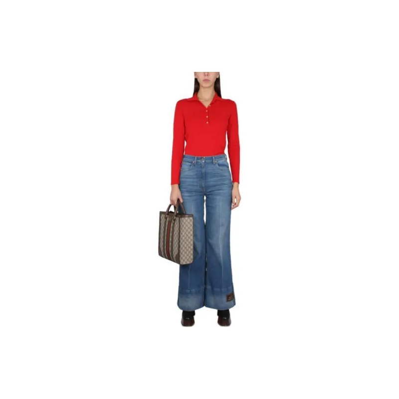 GUCCI Half Buttoned Long Sleeve Polo Shirt-2