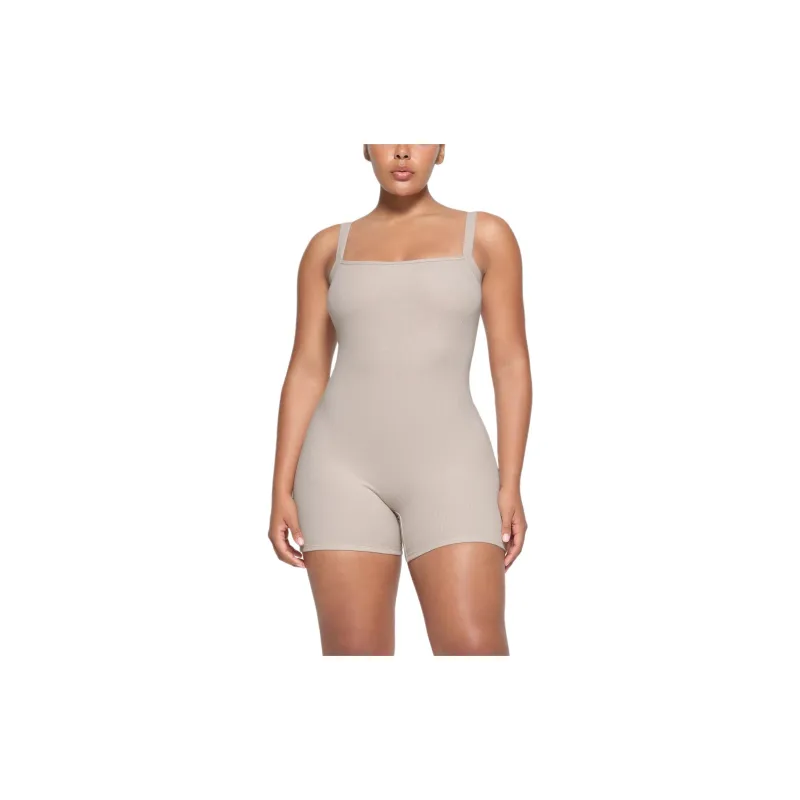 SKIMS SS24 COTTON RIB LOW BACK ONESIE Bodysuits Women's STONE/Stone Color-1
