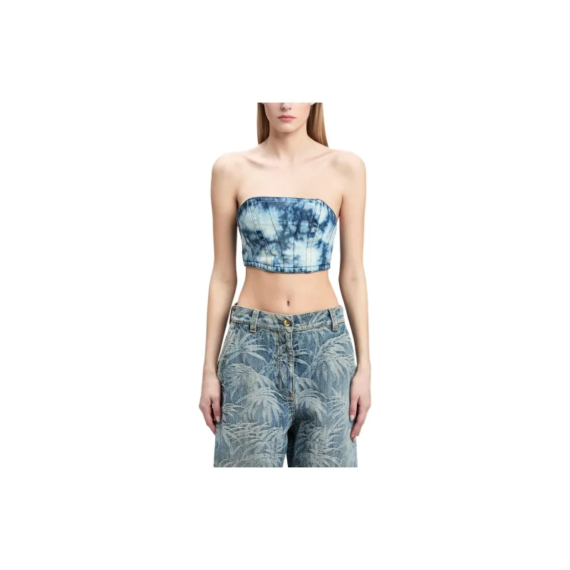 PALM ANGELS Washed denim Cropped Corset-1