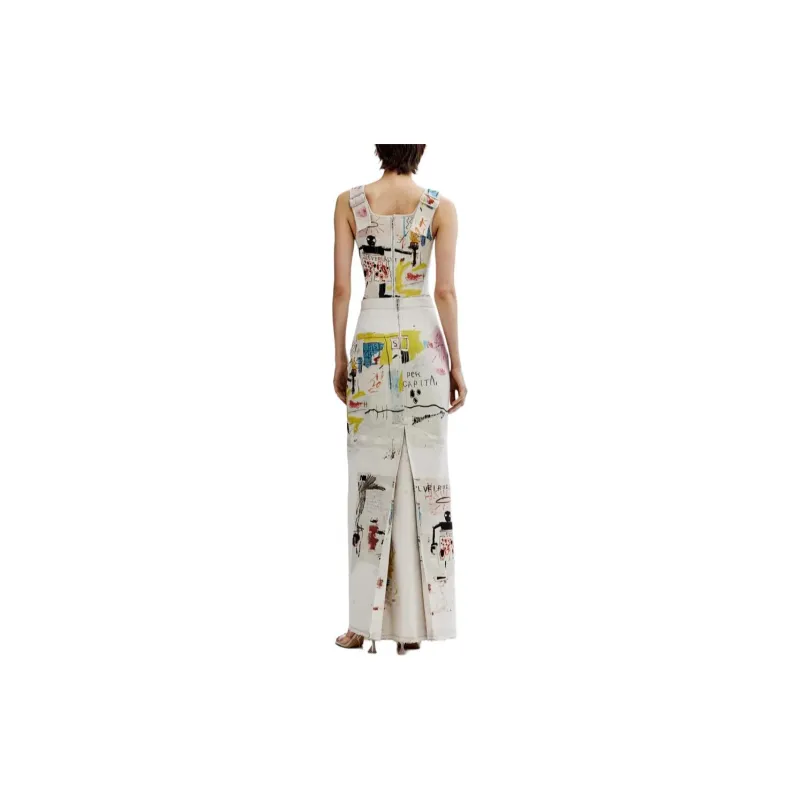 H&M Denim Long Skirts Women's Light Beige-2