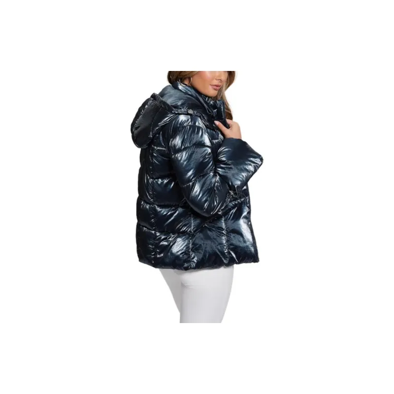 GUESS Paloma Nylon Puffer Hooded Jacket Jackets Coats Women's Marine Blue-3