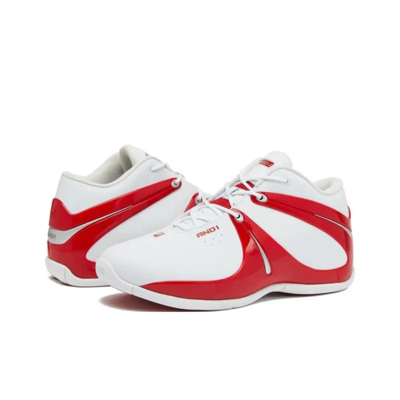 AND1 Rise Cushioning Slip Resistant Mid Top Basketball Shoes Men's White Red-2