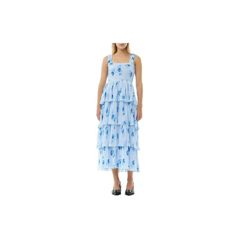GANNI Floral Printed Pleated Dress-5