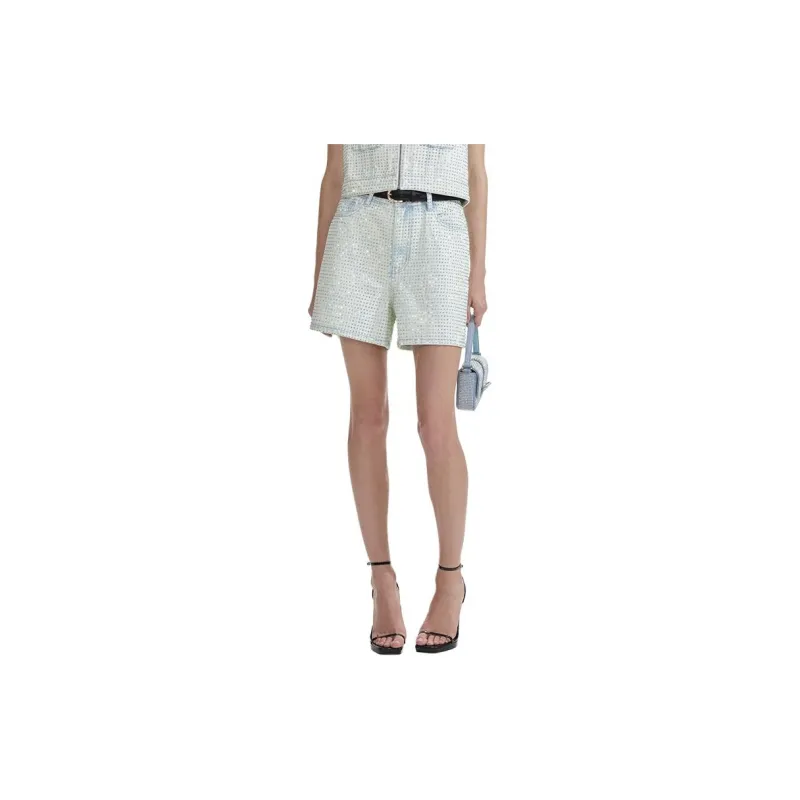 Self portrait Denim Shorts Women's Light Denim Blue-1